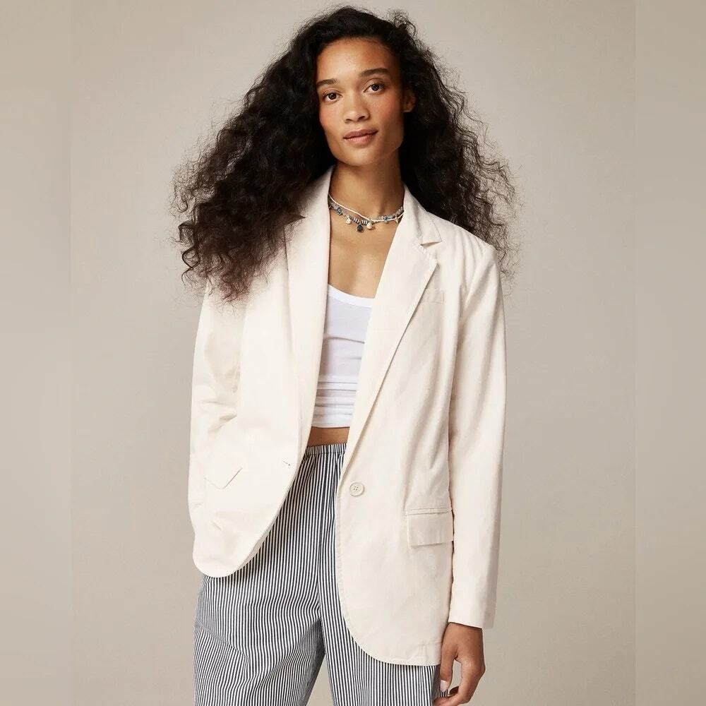 J. Crew Easy Fit Blazer jacket textured cotton linen oversized coastal NWT 2